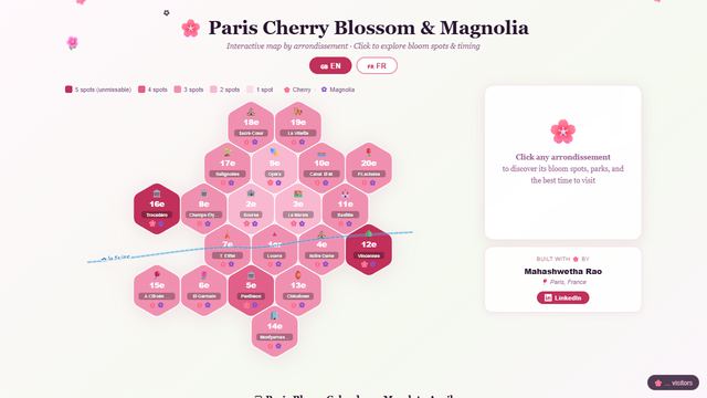 Screenshot of the Paris cherry and magnolia bloom map