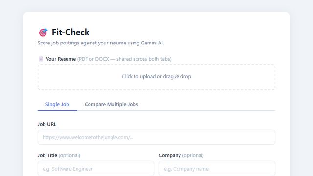 Screenshot of the Fit Check web app